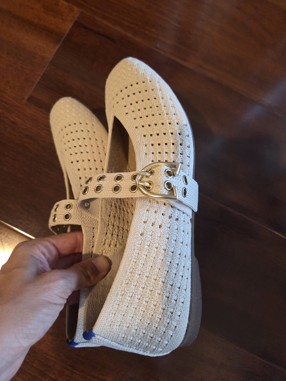 ROTHY’S The Max Buckle Mary Jane Shoes Size 6.5 Cream/Off White Mesh Balletcore - Picture 2 of 4